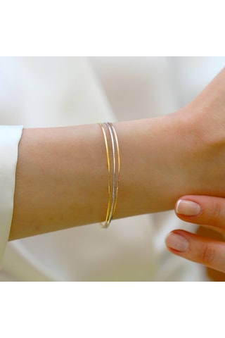 Ajda Modeli 3'lü Gold Gümüş Bileklik Gümüş