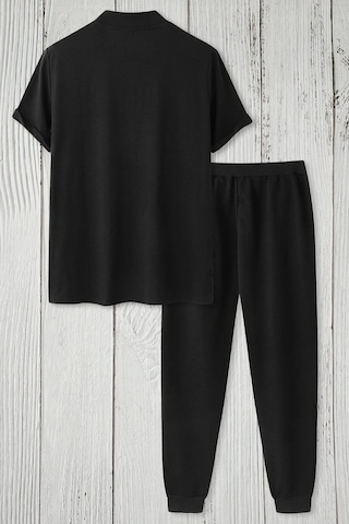 Uyguntarz Unisex Alpha Baskılı 2'li Eşofman Takımı Siyah