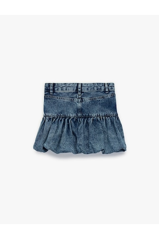 Koton Pamuklu Düğmeli Yıpratmalı Cepli Mini Balon Denim Etek Orta İndigo 6skg70001ad İndigo