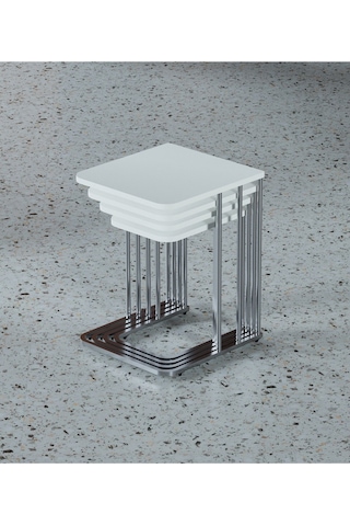 Ceylin Mdf Tekerlekli Gümüş Ayak Zigon Sehpa 4'lü Beyaz