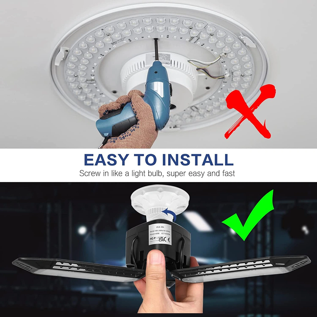 Konesam Led Garaj Lambası 3 Yapraklı 144 Led 8000 Lumen 6500k Ayarlanabilir Işık Yönü 36w Akıllı Ev Aydınlatma Sistemi Siyah Abs Siyah