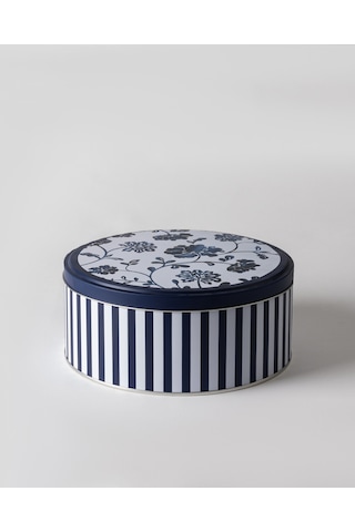 Liana Yuvarlak Metal Kutu - Büyük Boy - Mavi/beyaz 8684427192313