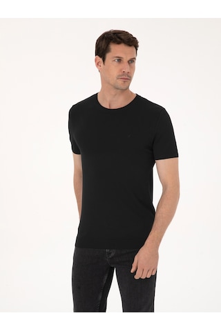 Siyah Slim Fit Bisiklet Yaka Triko T-shirt