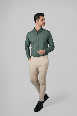 Yeşil Yaka Düğmeli Premium Şamre Slimfit Erkek Gömlek Yeşil
