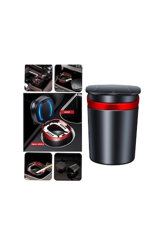 Araç İçi Küllük Işıklı Kapaklı Yanmaz Koku Geçirmez Multi Fonksiyon Üniversal Kırmızı Glz03504053