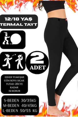 Mrmpro Kadın Termal Tayt Kışlık, İçi Polarlı, Sıcak Tutan, Esnek Ve Rahat 2 Adet Siyah