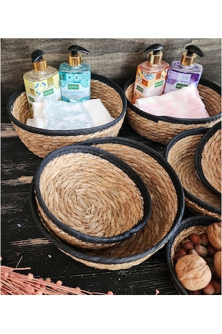 Nergis Hasır 7 Li Sepet Saklama Kutusu Sepet Takımı Siyah