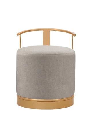 Pufi Puf Gold Metal Çerçeveli Keten Çok Amaçlı Dekoratif Oturak, Makyaj Oturağı,montajsız Puf Bench Antrasit