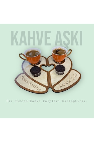 Kalp Şekilli Kahve Sunum Tepsisi, Aşk Kahve Sunumluğu, Kahve Sunum Bardak Fincan Altlığı Banu
