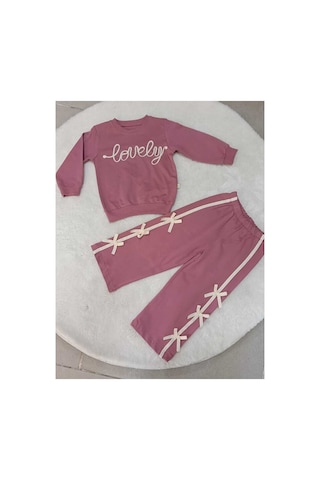 Bubiee Baby Kız Çocuk Fiyonk Detaylı ''lovely'' Yazılı Sweatshirt Ve Pantolon 2'li Takım Pembe