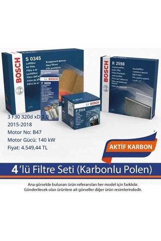 Netpar Bmw 3 F30 320d Xd 2.0 2015-2018 Bosch 4'lü Fitlre Seti Karbonlu -b47