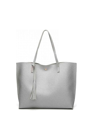 Kadın El Çantası Yumuşak Pu Deri Büyük Kapasiteli Üstten Saplı Omuz Çantası Kadınlar İçin Siyah El Çantası Gümüş Diğer