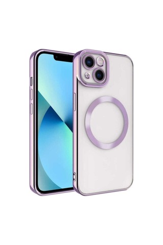 Apple Uyumlu iPhone 14 Kılıf M-safe Wireless Şarj Özellikli Zore Setro Silikon Lila
