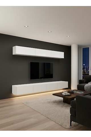 Mac Dizayn Milas Tv Ünitesi Minimalist Tasarım & Akıllı Depolama Yavaş Kapanan Kapaklar Parlak Beyaz