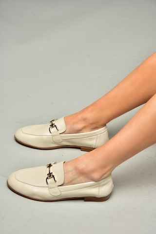 Fox Shoes S944037903 Bej Hakiki Deri Kadın Babet Bej