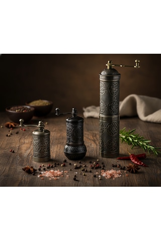 Ludıa Zamak Metal Kalay Renk 3 Lü Set Karabiber,kahve,çörek Otu El Değirmeni Öğütücü Grinder S2 Koyu Gri
