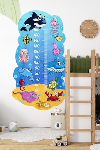 Okyanus Temalı Dekoratif Çocuk Boy Ölçer Sticker Duvar Cetveli Takip Çizelgesi