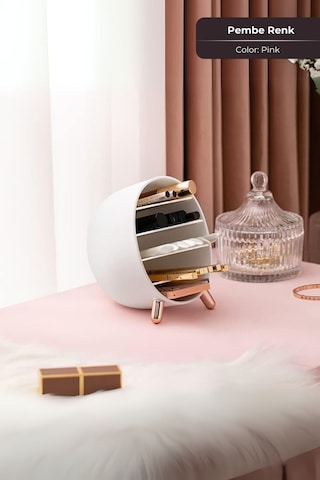 Makeup Organizer, Ruj, Rimel, Oje Düzenleyici, Makyaj Organizeri Mini, 14 X 14 Cm, Pembe Çok Renkli