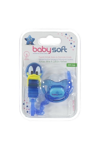 Babysoft Fıgurlu Emzık Askısı ve Damaklı Emzık No:3 - Mavi