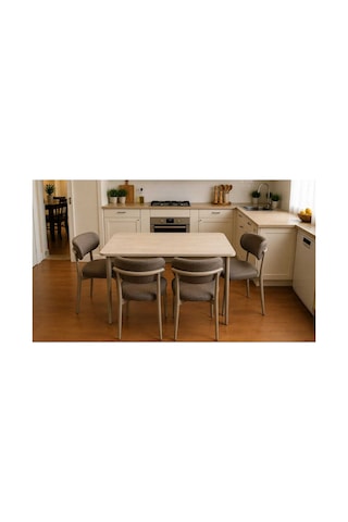 Efe Mobilya T-6001 Traverten 70x120 Mdf Polo Kahverengi Sandalye 4 Kişilik Yemek Masası Takımı