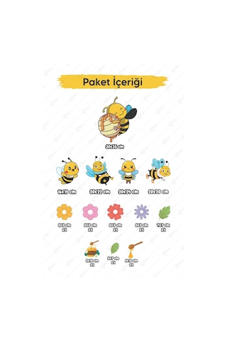 Sevimli Arılar Çiçekler Ve Yapraklar Çocuk Bebek Odası Duvar Cam Dolap Sticker Seti, Arı Sticker