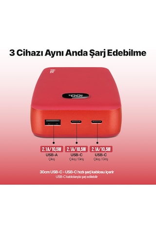 Ttec Chargeup Lcd 20.000mah Taşınabilir Hızlı Şarj Aleti 2BB213GK / Powerbank Kırmızı