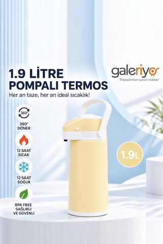 1.9 Litre Termos Çay Termosu Su Termosu Sarı Sarı Açık Sarı
