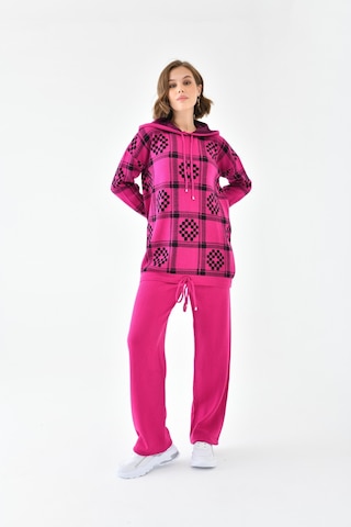 Ftz Women Kadın Dama Desenli İkili Takım Fuşya 20604-fuşya Fuşya