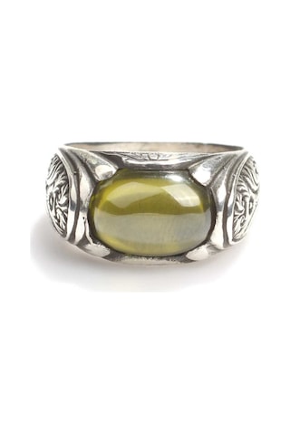 925 Ayar Gümüş Oval Taşlı Peridot Erkek Yüzük - 552866238
