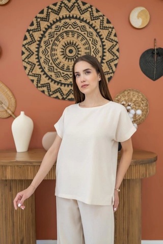 Defymoda Bej T-shirt Ve Pantolon Takım Bej