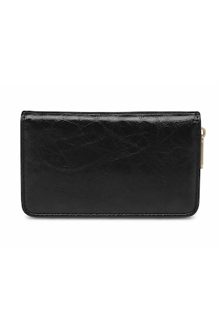 Noux Vintage Deri Görünümlü Fermuarlı Kadın Cüzdan Siyah