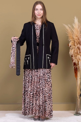 Leopar Desenli Ceketli Üçlü Takım 4715-siyah Siyah