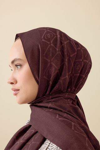 İmannooor İman I Kafes Kızıl Kahve Tencel Pamuk İpek Şal 70x200