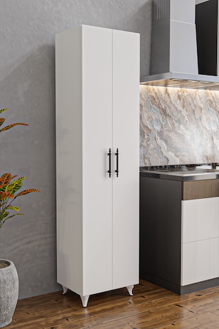 Ae-3085 Selen Çok Amaçlı Beyaz Dolap 7 Raflı, 2 Kapaklı Mutfak