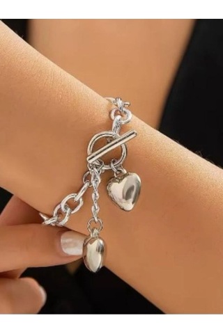 Kalp Çelik Bileklik Gümüş