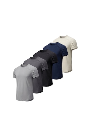Genius Store 5'li Paket Erkek Spor Tişört Pamuklu Esnek Günlük Kullanıma Uygun Premium Rahat Kalıpt-shirt Gri-füme-siyah-lacivert-taş