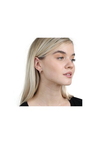 Tesbihane Üç Sıra Beyaz Zirkon Taşlı Rose Renk 925 Ayar Gümüş Kadın Küpe