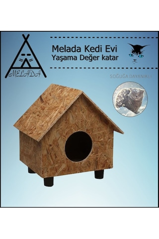 Melada Kedi Evi Dış Ortam Uygun Ahşap Kedi Evi Osb 44x36x32 Cm
