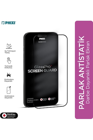 Phixi Premium Guard Parlak Cam Ekran Koruyucu Apple Uyumlu iPhone X Antistatik, Su Tutmaz, Tam Kaplama