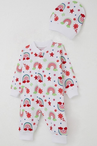 Breeze Kız Bebek Tulum Gökkuşağı Masalı Çiçek Desenli 0-6 Ay, Beyaz Beyaz