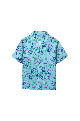 Anemoss Akvaryum Desenli %100 Viskon Yumuşak Nefes Alabilir Kumaşlı Erkek Gömlek Çok Renkli