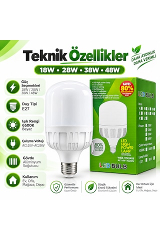 Alüminyum Soğutuculu Led Ampul E27 6500k Güçlü Beyaz Işık 48w 1