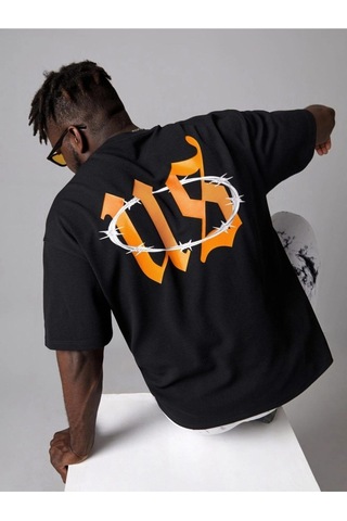 Erkek Siyah Oversize Us Baskılı T-shirt Siyah