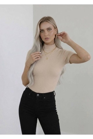 Hashtag Kadın Balıkçı Yaka Yarım Kol Body 4'lü Set Viskon Kumaş Haki Yeşili, Kahve, Bej, Beyaz