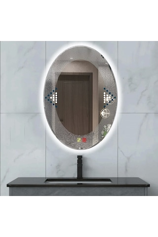 60x80 H Cm Buğu Çözücülü Dokunmatik Işıklı Ledli Elips Banyo Aynası Şeffaf