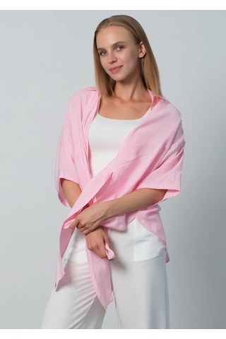 Pera Moda Önden Bağlamalı Uzun Kimono Yazlık İnce Gömlek Hırka Modeli Pembe