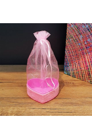 Büro Ev Ofis Banyo Düzeni İçin Kalpli Pembe Tül Kese