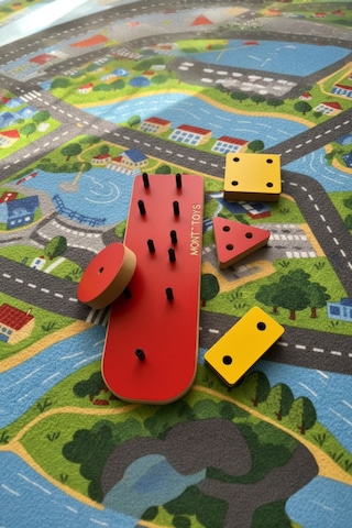 Montessori 4 Parça Renkli Geometrik Eğitici Ahşap Puzzle