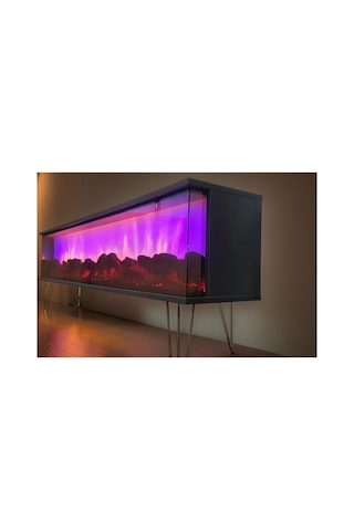 Tv Sehpası Full Şömineli Kumandalı Bluetooth Stereo Ses 6 Modlu Ünite 175 Cm Mdf Metal Ayak Antrasit Gri Ve Krom Antrasit Gri Ve Krom
