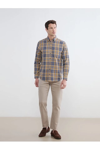 Lc Waikiki Sarı Regular Fit Ekose Desenli Gabardin Erkek Gömlek